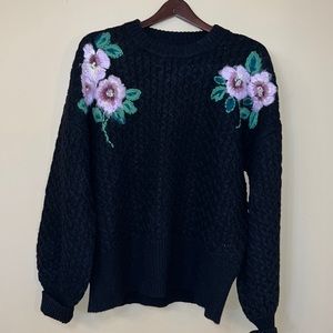 Super cute, embroidered, cable knit sweater